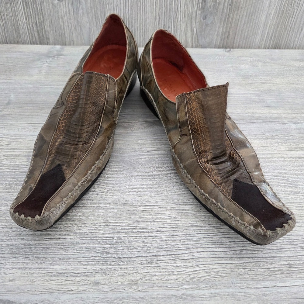 Robert Wayne‎ Jacob Loafers Brown Snakeskin Embossed Square Toe Mens 7